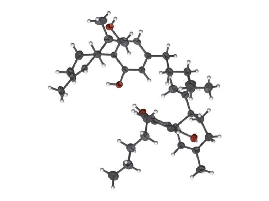 Three-dimensional molecular structure of cannabidiol determined by single-crystal X-ray crystallography from a non-cannabis Humulus source. Highly bioactive CBD.
