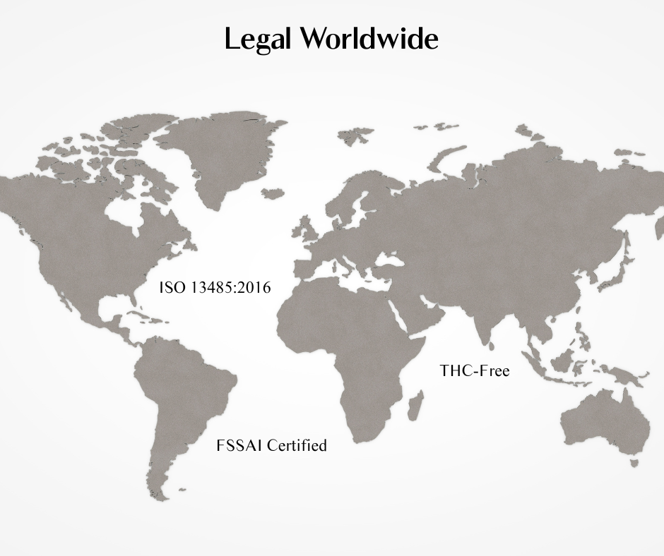 World map illustrating global legal distribution of Kriya® Hops products.